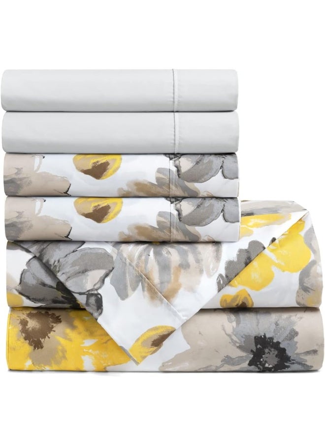 Lush Decor Lush Decor Leah Soft 6 Piece Sheet Set, Queen, Yellow & Gray  - Image 3