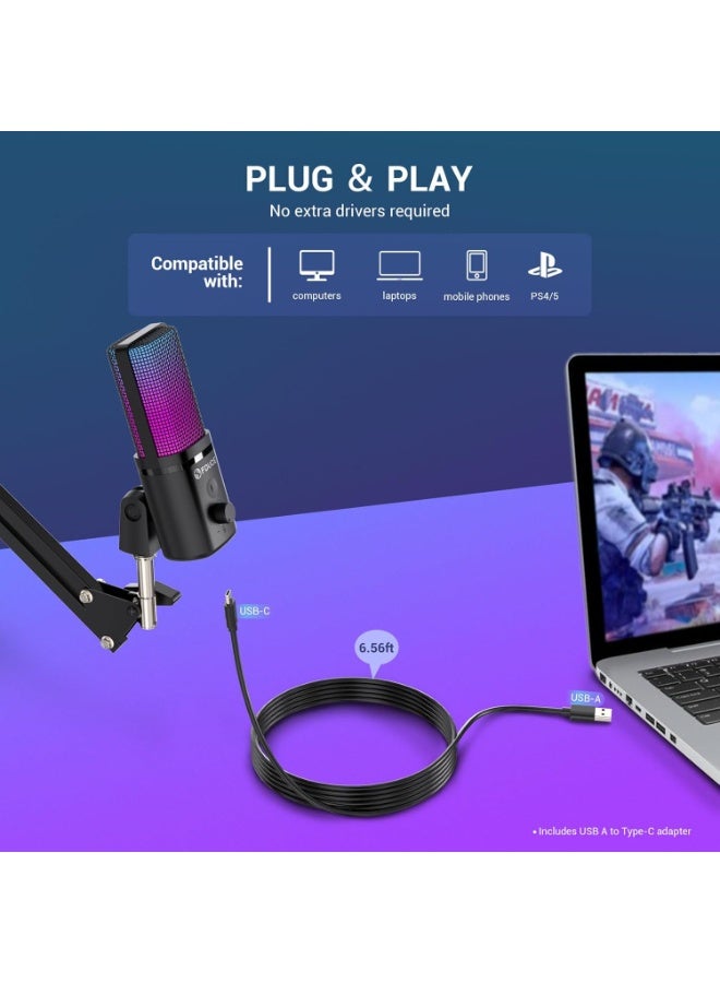 FDUCE ميكروفون ألعاب USB مكثف FDUCE M160+ مع إضاءة RGB، زر كتم الصوت، تحكم في الكسب وذراع تثبيت - Image 2