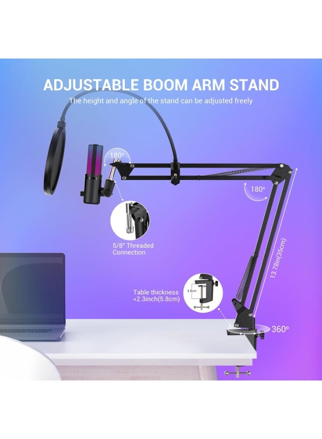 FDUCE ميكروفون ألعاب USB مكثف FDUCE M160+ مع إضاءة RGB، زر كتم الصوت، تحكم في الكسب وذراع تثبيت - Image 5