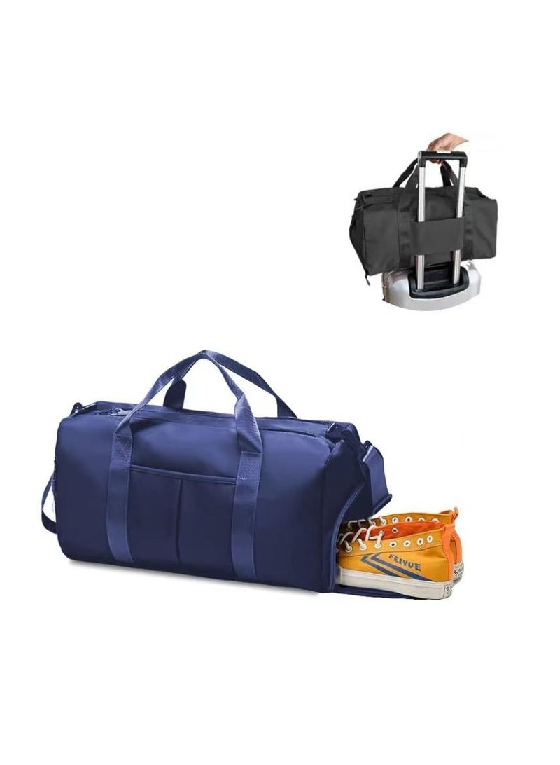 Gym Bag,Custom Shoe Pocket Gym Bag Waterproof Sports Bag,Dry Wet Separated Gym Bag,Carry On Luggage Bag Large Capacity Crossbody Tote Bag with Fixed Strap and Shoe Compartment for Travel, Sports Gym, Workout Outdoor, Overnight & Weekender (Blue) - Image 1