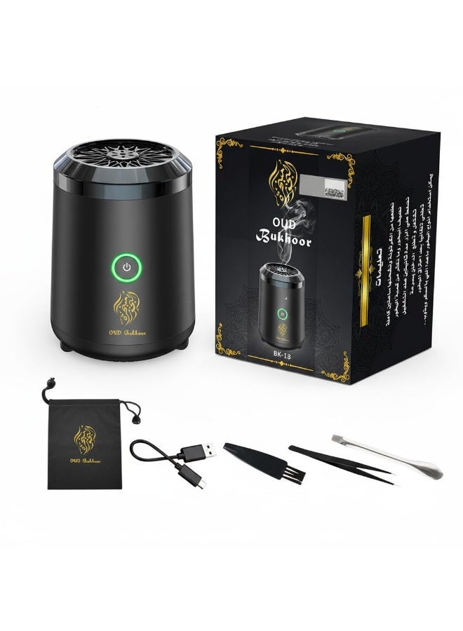 ELTRAZONE Portable Mini Incense Burner, Rechargeable USB Electric Bakhoor & Oud Diffuser, Arabic Incense Holder Mubkhar, Compact Aromatherapy Burner for Home, Office, Travel & Car Black - Image 1