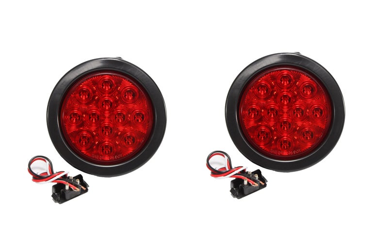 AutoSmart 4" Round LED Stop Turn Tail Light Includes Pair Light Red Lens, Grommet, Plug For Truck Trailer - Image 1