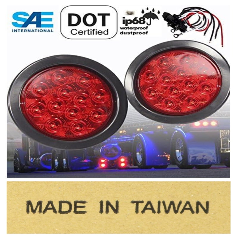 AutoSmart 4" Round LED Stop Turn Tail Light Includes Pair Light Red Lens, Grommet, Plug For Truck Trailer - Image 2