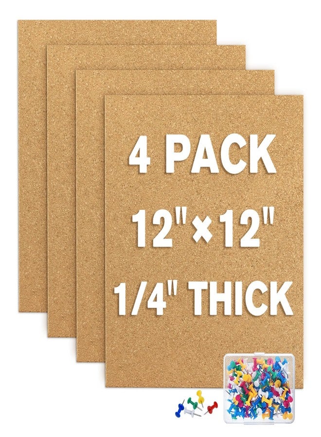 TUPARKA 4 Pack Cork Board 12"x12" - 1/4" Self-Adhesive Corkboards With 100 Push Pins, Bulletin Boards, Square Cork Tiles for Home, School, Office Decorative (4, 12"x12") - Image 1
