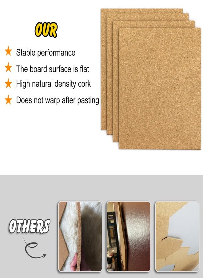 TUPARKA 4 Pack Cork Board 12"x12" - 1/4" Self-Adhesive Corkboards With 100 Push Pins, Bulletin Boards, Square Cork Tiles for Home, School, Office Decorative (4, 12"x12") - Image 5