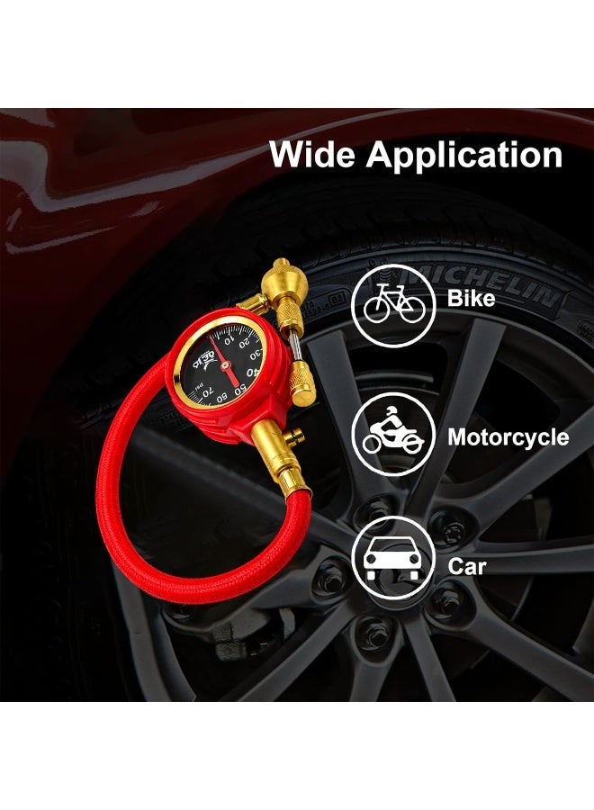 طقم تفريغ هواء الإطارات مع مقياس ضغط (0-60 PSI) - أداة نحاسية لتفريغ الهواء تناسب السيارات، وسيارات الدفع الرباعي (SUV)، والدراجات النارية، والدراجات الهوائية، ومركبات الطرق الوعرة - لضبط ضغط الإطارات (ERPC42970) - Image 2