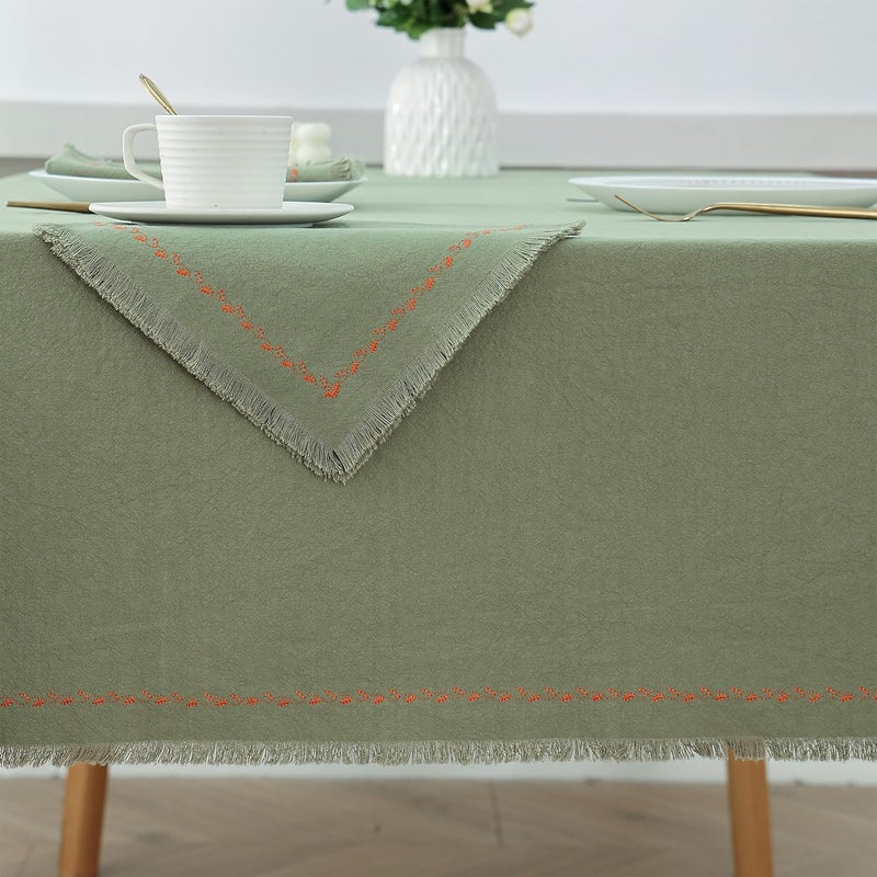 Ayuzawa Embroidered Handmade Cloth NapkinsThickened Cotton Cloth Napkins with FringeKitchen Dining Tabletop Decorationfor Dinners Parties Weddings 18 x 18 Inch Set of 6  Sage Green - Image 5