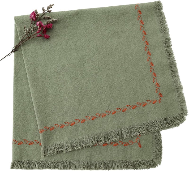 Ayuzawa Embroidered Handmade Cloth NapkinsThickened Cotton Cloth Napkins with FringeKitchen Dining Tabletop Decorationfor Dinners Parties Weddings 18 x 18 Inch Set of 6  Sage Green - Image 1