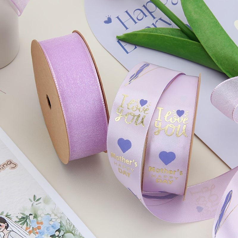 Beige Satin Ribbon 2 Rolls for Mother Day Gift Wrapping Flower Bouquet DIY Bows - Image 4