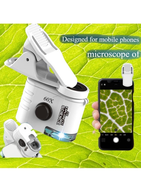 Mini Pocket Microscope Kit Portable Laboratory Microscope with LED Light, Portable Science Microscope for Children's Science Practice