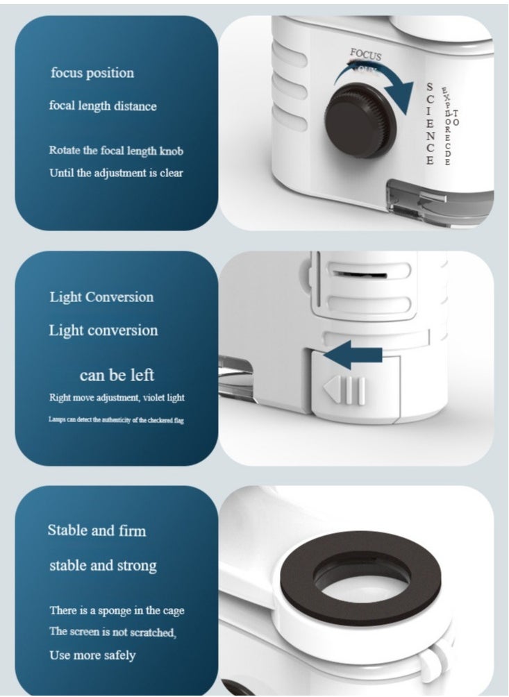 Mini Pocket Microscope Kit Portable Laboratory Microscope with LED Light, Portable Science Microscope for Children's Science Practice