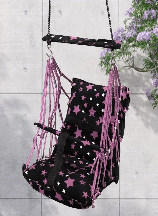 Sprointal® Swing for Kids, Baby Swing Chair Cotton Children Folding and Washable 1-5 Years Swing with Safety Belt,Home and Garden Jhula for Babies |Swing for Kids|Hanging Cradle (Purple Star) - Image 1