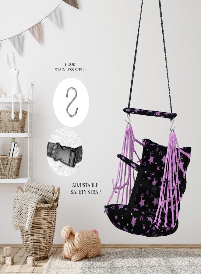 Sprointal® Swing for Kids, Baby Swing Chair Cotton Children Folding and Washable 1-5 Years Swing with Safety Belt,Home and Garden Jhula for Babies |Swing for Kids|Hanging Cradle (Purple Star) - Image 2