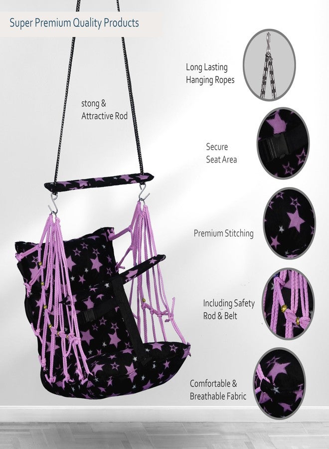 Sprointal® Swing for Kids, Baby Swing Chair Cotton Children Folding and Washable 1-5 Years Swing with Safety Belt,Home and Garden Jhula for Babies |Swing for Kids|Hanging Cradle (Purple Star) - Image 5