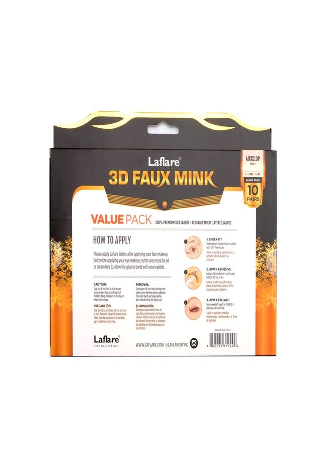 Laflare Premium Silk Lashes 3D Faux Mink Eyelashes Multipack, Light, Natural Looking, Professional Easy to Apply Eyelashes in a Knitted Style 10 Pairs Jumbo Pack (A03X10P) - Image 5