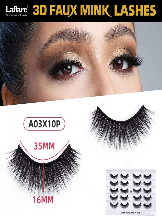 Laflare Premium Silk Lashes 3D Faux Mink Eyelashes Multipack, Light, Natural Looking, Professional Easy to Apply Eyelashes in a Knitted Style 10 Pairs Jumbo Pack (A03X10P) - Image 2