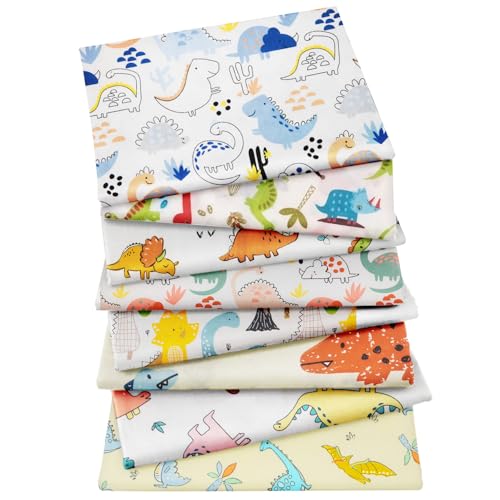 Aubliss 8pcs Fat Quarter Fabric Bundles 100% Cotton 19.6'' x 19.6''(50cm x 50cm) Quilting Cotton Craft Fabric Pre-Cut Squares Sheets for Patchwork Sewing Quilting Crafting(Dinosaur) - Image 1