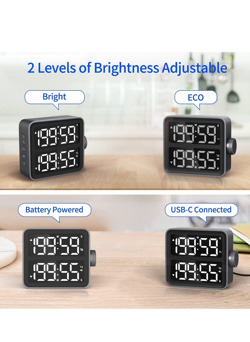 SYOSI Dual Kitchen Timer with LED Display Dual Channel Countdown Stop Watch for Cooking Schools and Classrooms Magnetic Digital Timer  - Image 4