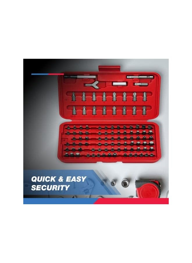Neiko - 10048A Security Bit Set 100-Piece Set Cr-V Steel 1/4-inch Adapters Phillips Slotted Hex Torx Star Tamperproof Pozi Square Spanner Torque Tri-Wing Clutch Spline Wing Nut, Security Torx Bit Set - Image 1
