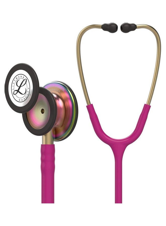 3M Littmann Classic III Monitoring Stethoscope, Rainbow-Finish, Raspberry Tube - Image 1