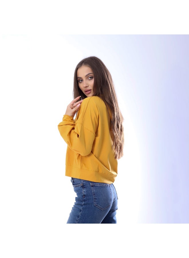 بيبو تيشيرت حريمي مطبوع أكمام طويلة بكابيتشو مقاس حر يناسب من 60 إلى 85 كجم تقريبا_اورنج - Image 3