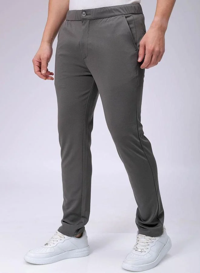 The Indian Garage Co The Indian Garage Co Men Grey Slim Fit Textured Knit Trousers