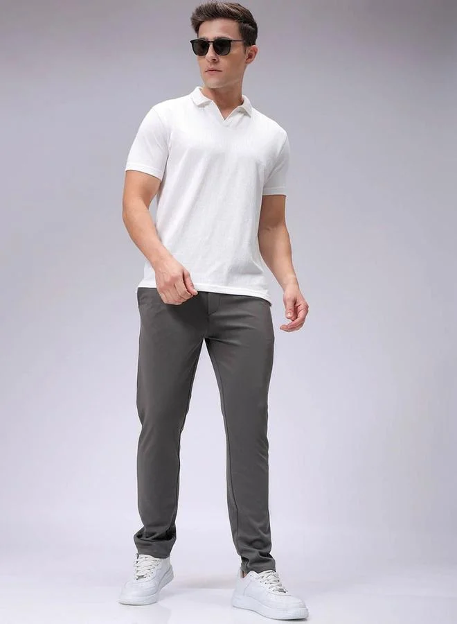The Indian Garage Co The Indian Garage Co Men Grey Slim Fit Textured Knit Trousers