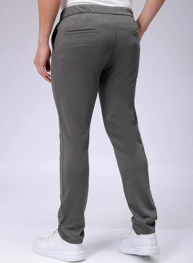 The Indian Garage Co The Indian Garage Co Men Grey Slim Fit Textured Knit Trousers