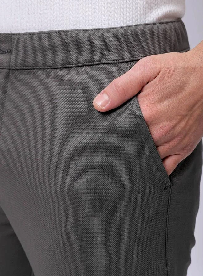 The Indian Garage Co The Indian Garage Co Men Grey Slim Fit Textured Knit Trousers