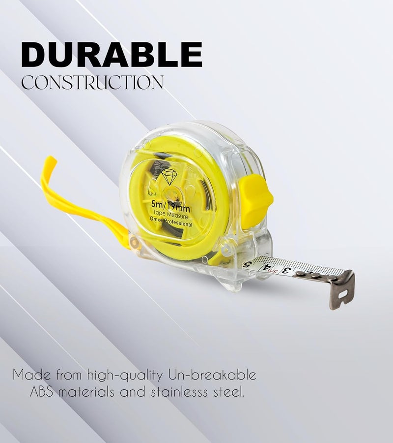 XTOOLS 5 3 Meter Transparent Measuring Inch Tape Steel Measuring Tape 5Meter 3 Meter Measurements Tape Inch Tape 19mm Power Lock Measuring Tape Tape For Measurement Pack of 2 - Image 2