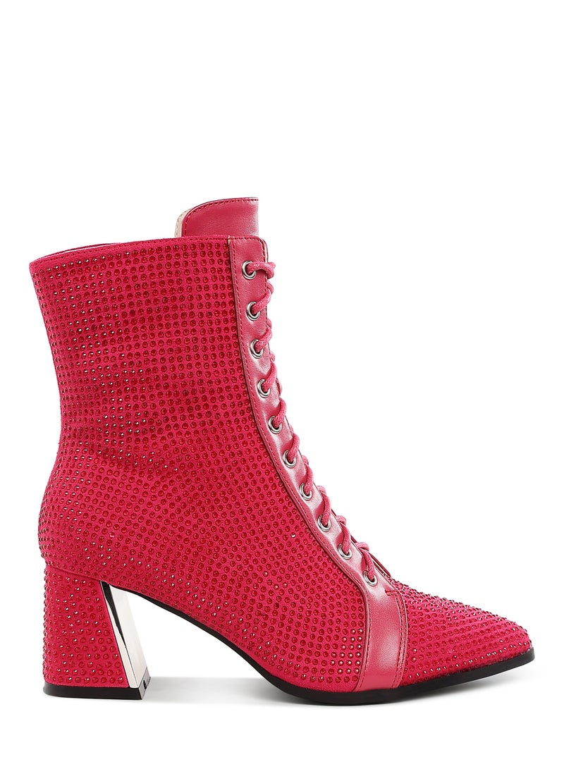 London Rag Rhinestone Embellished Ankle Boots in Fuchsia  - Image 1