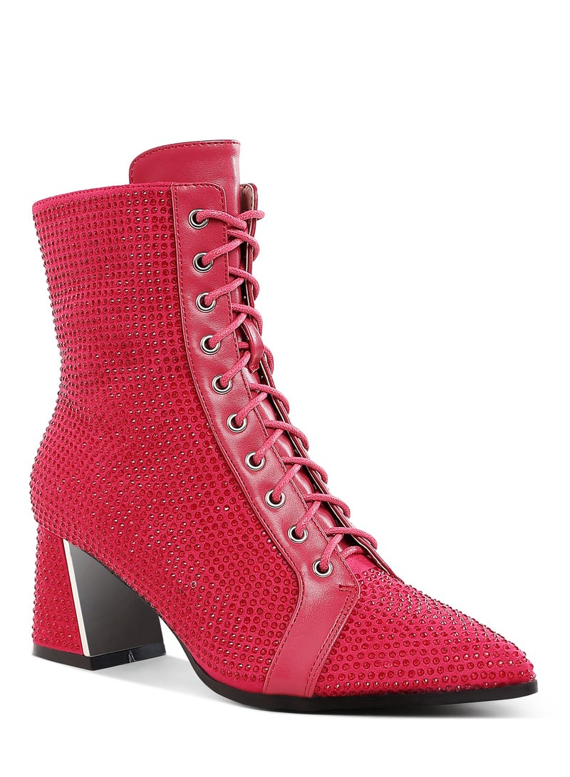 London Rag Rhinestone Embellished Ankle Boots in Fuchsia  - Image 2