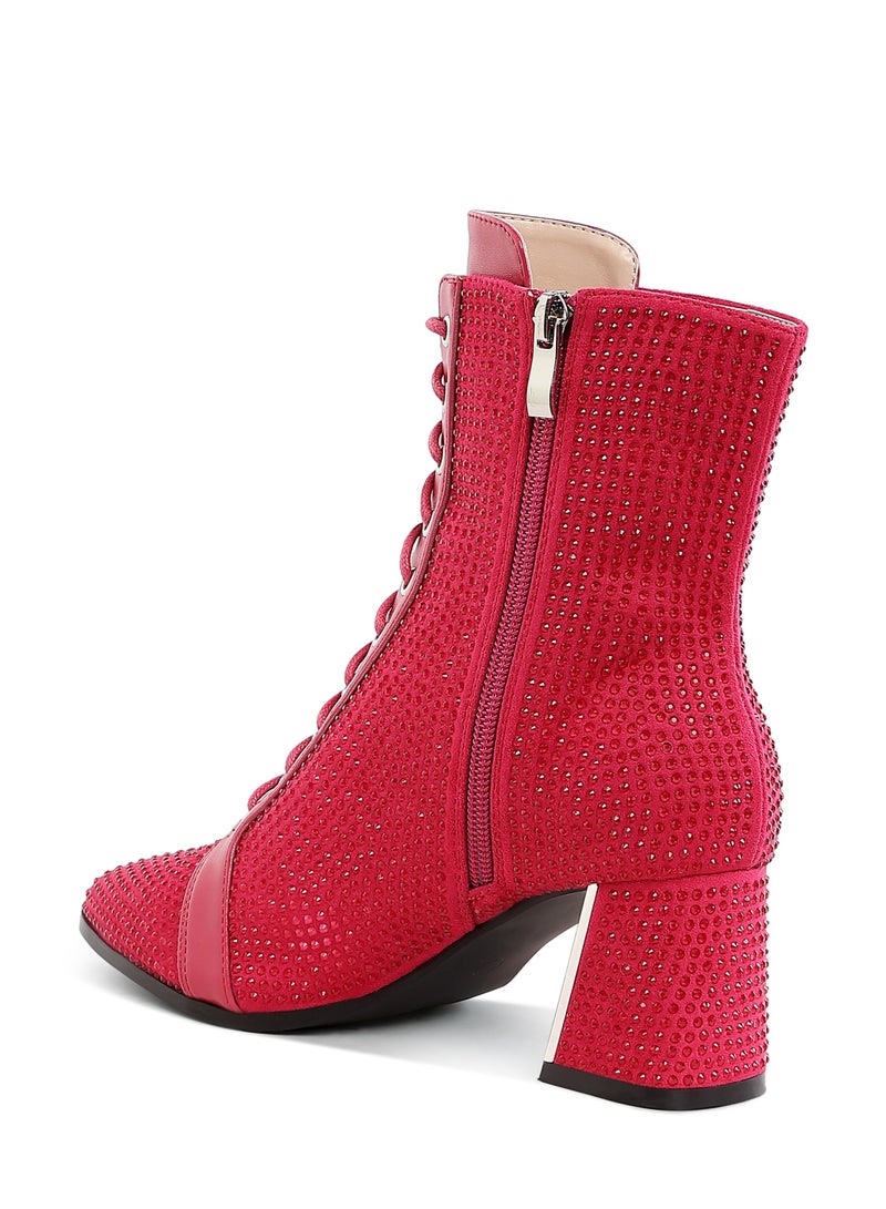 London Rag Rhinestone Embellished Ankle Boots in Fuchsia  - Image 3