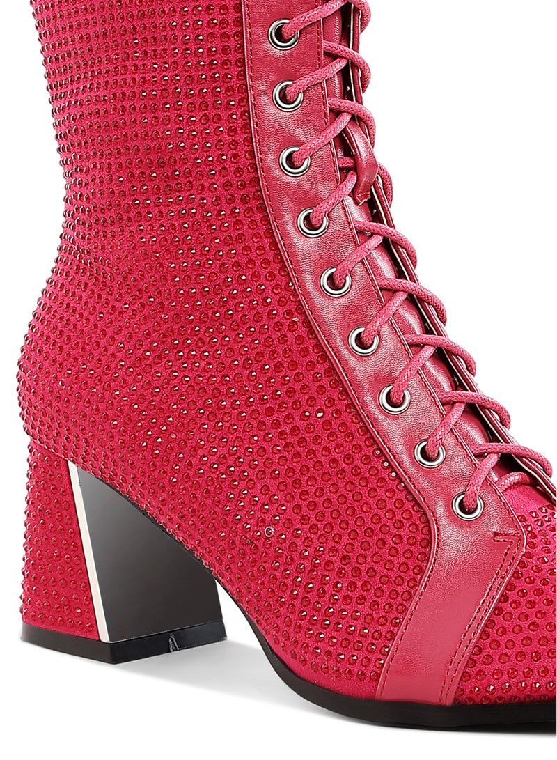 London Rag Rhinestone Embellished Ankle Boots in Fuchsia  - Image 5