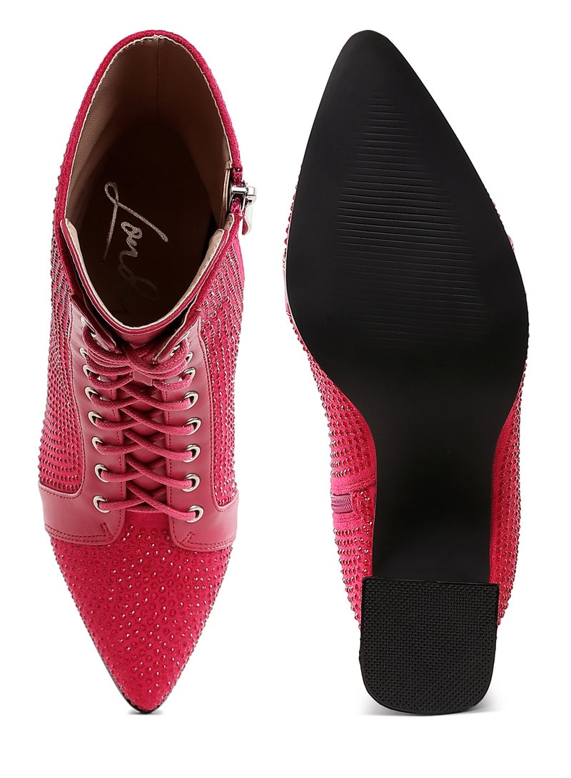 London Rag Rhinestone Embellished Ankle Boots in Fuchsia  - Image 4