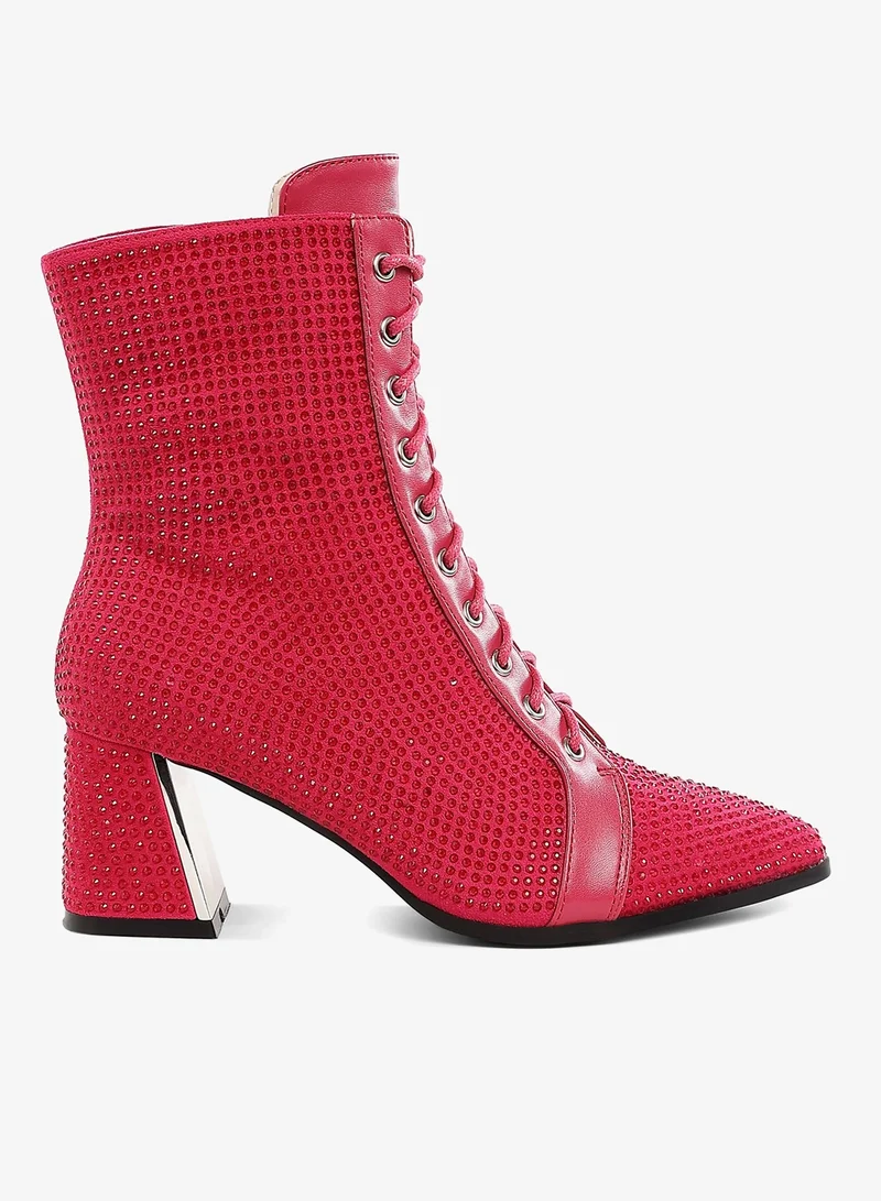 Rhinestone Embellished Ankle Boots in Fuchsia