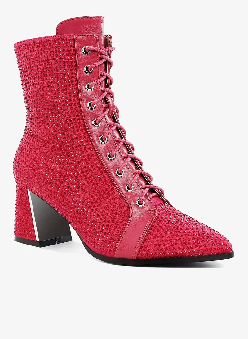 London Rag Rhinestone Embellished Ankle Boots in Fuchsia