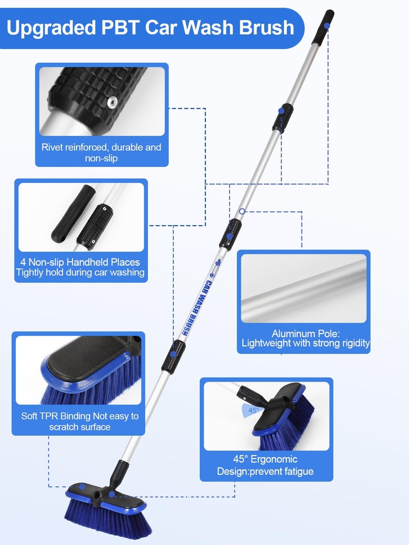 TEYOUAI Car Wash Brush with Long Handle 62"/156cm Telescoping Mop Pole 10" /25.4cm Larger Soft Bristle Head for RV Truck SUV Window Glass Tyres Boat Floor Deck House Siding Wall Snow Removal Cleaning Tool - Image 5