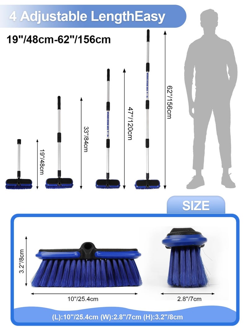 TEYOUAI Car Wash Brush with Long Handle 62"/156cm Telescoping Mop Pole 10" /25.4cm Larger Soft Bristle Head for RV Truck SUV Window Glass Tyres Boat Floor Deck House Siding Wall Snow Removal Cleaning Tool - Image 2