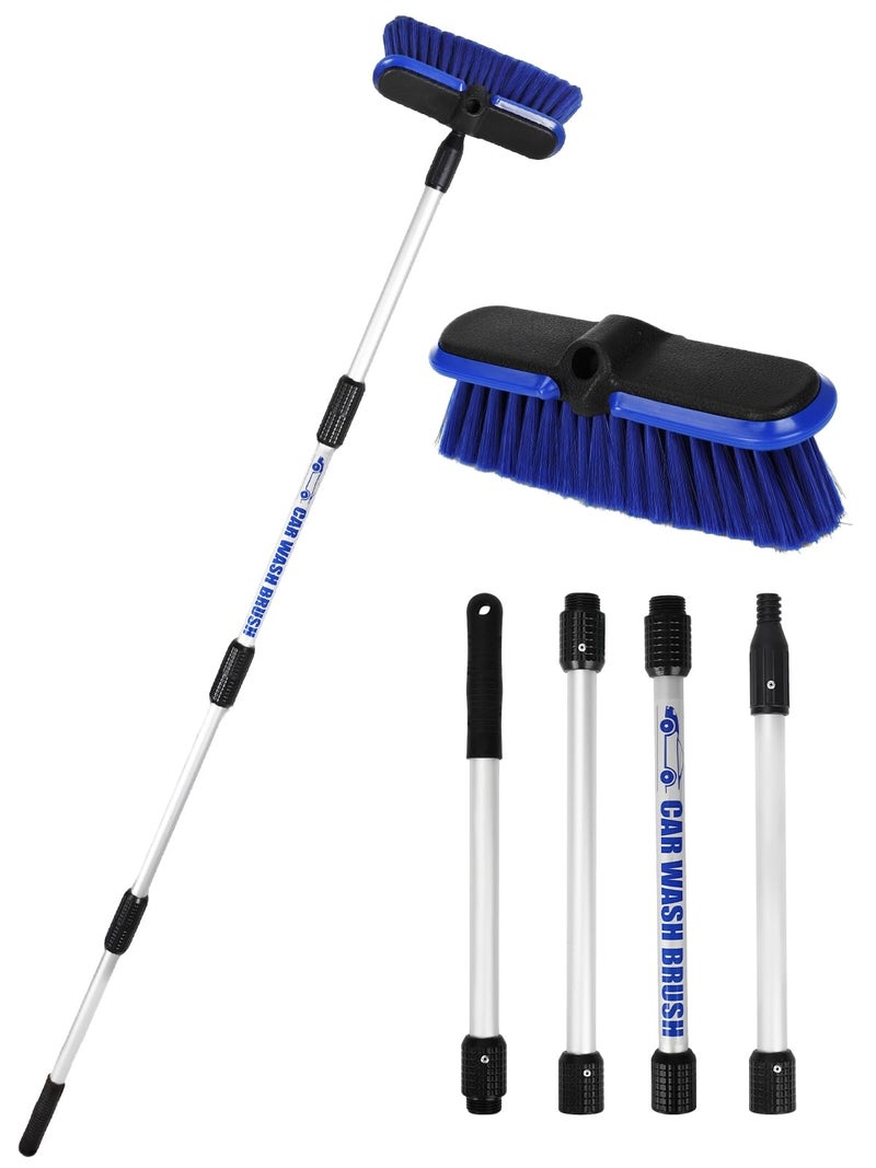 TEYOUAI Car Wash Brush with Long Handle 62"/156cm Telescoping Mop Pole 10" /25.4cm Larger Soft Bristle Head for RV Truck SUV Window Glass Tyres Boat Floor Deck House Siding Wall Snow Removal Cleaning Tool - Image 1