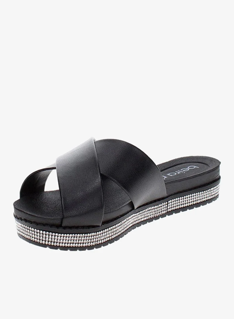 Beira Rio Black Flat Sandals for Women – Stylish Ladies Flat Sandals & Comfortable Flat Slippers for Women | Best Price UAE