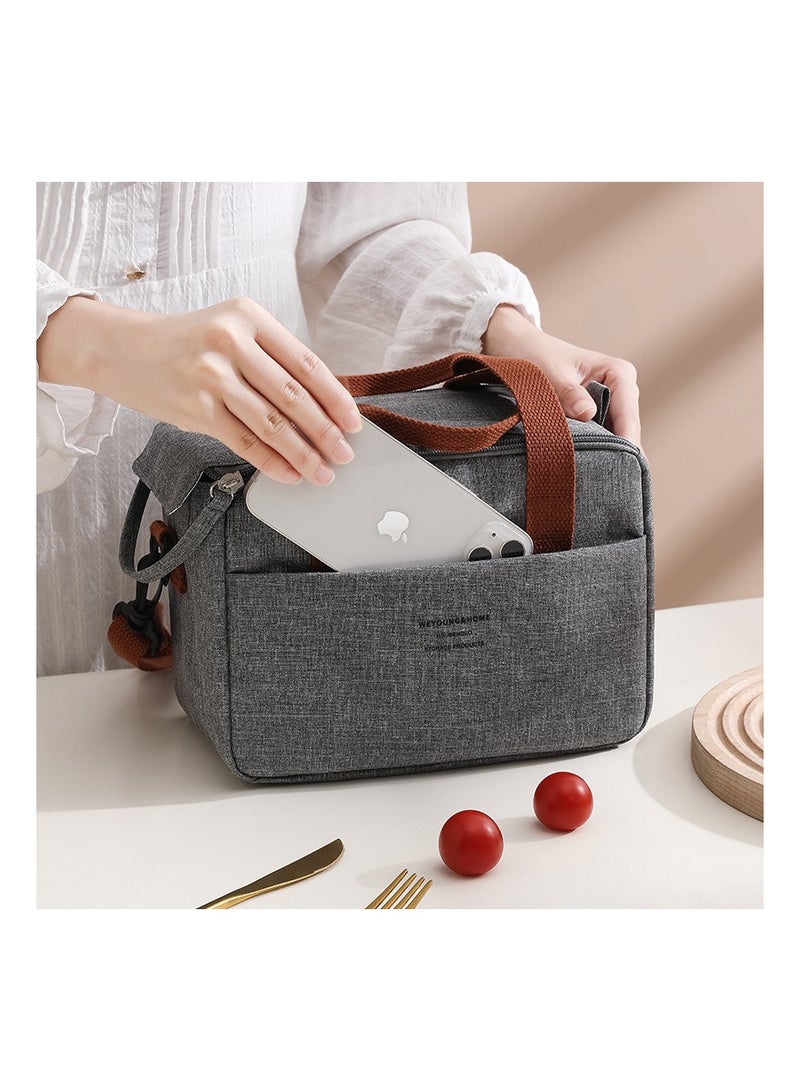 كاست ويف Reusable Lunch Bags, Stylish Insulated Lunch Bag for Women/Men - Durable Lunch Tote with Adjustable Strap, Ideal for Work, Picnic, and Beach - Reusable Lunch Box with Thermal Insulation (Grey) - Image 5