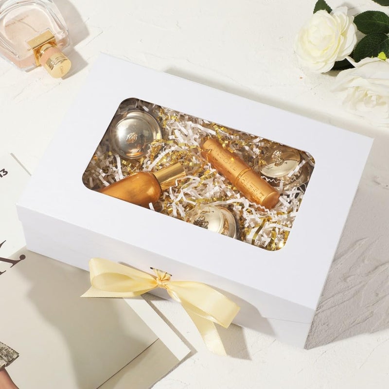 PLINJOY White Gift Box for Presents with Ribbon 10.8x7.5x3.5 Inches Clear Gift Box with Window Magnetic Closure Gift Boxes with Lids - Image 4