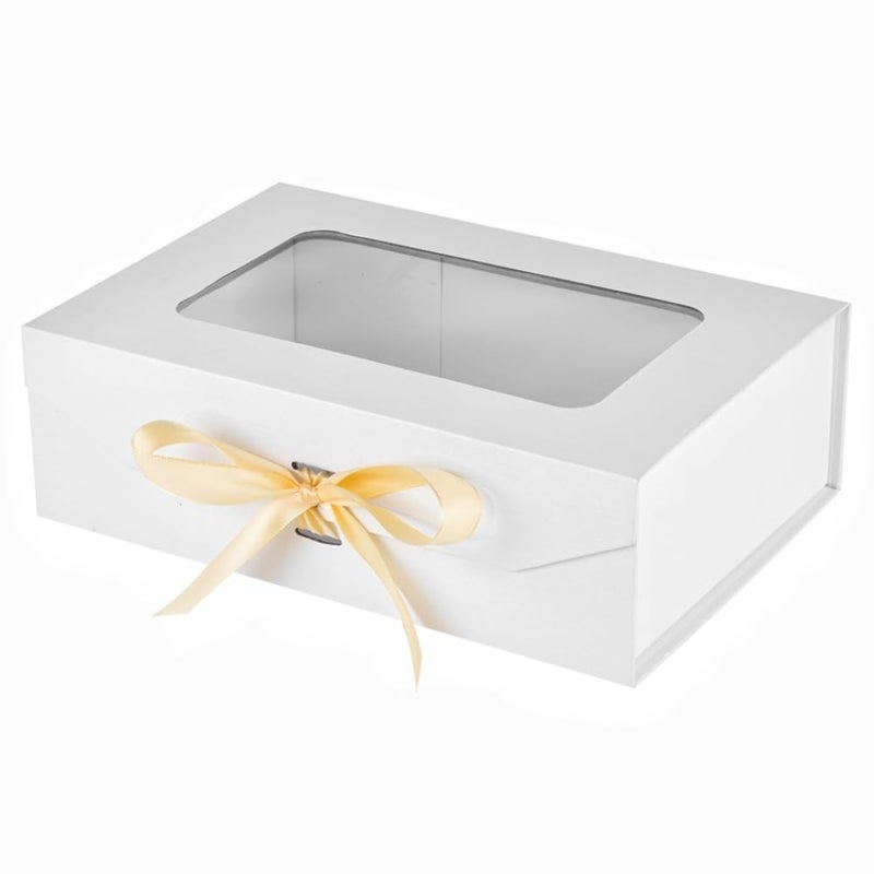 PLINJOY White Gift Box for Presents with Ribbon 10.8x7.5x3.5 Inches Clear Gift Box with Window Magnetic Closure Gift Boxes with Lids - Image 1