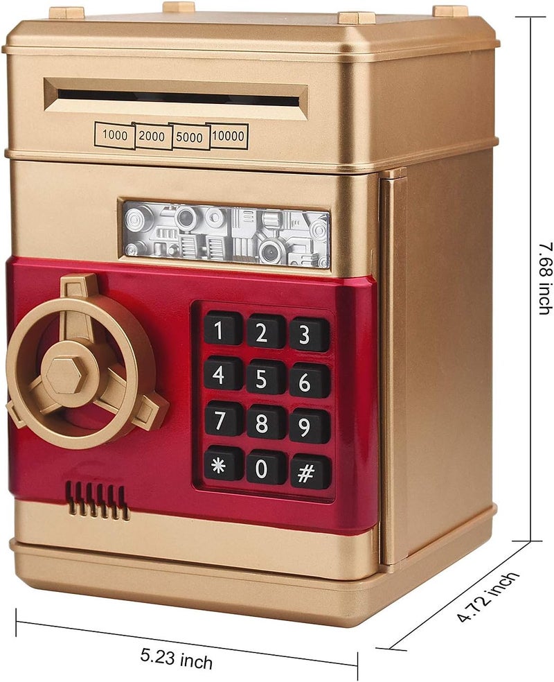 Piggy Bank, Electronic ATM Password Cash Coin Can Auto Scroll Paper Money Saving Box Toy Gift for Kids (Gold) - Image 3