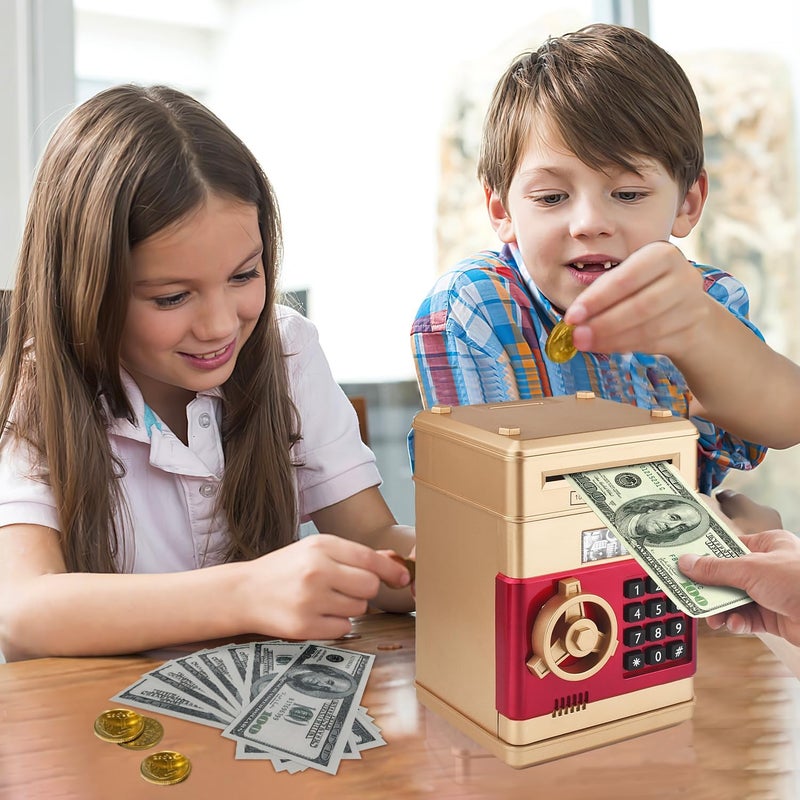 Piggy Bank, Electronic ATM Password Cash Coin Can Auto Scroll Paper Money Saving Box Toy Gift for Kids (Gold) - Image 2