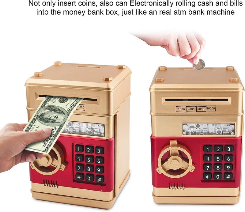 Piggy Bank, Electronic ATM Password Cash Coin Can Auto Scroll Paper Money Saving Box Toy Gift for Kids (Gold) - Image 5
