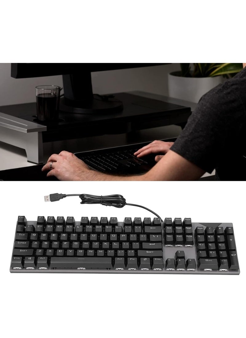 Mechanical Gaming Keyboard, Ergonomic USB Keyboard, 104 Keys, Plug and Play, Ergonomic Non Slip, for Gaming Office - Black