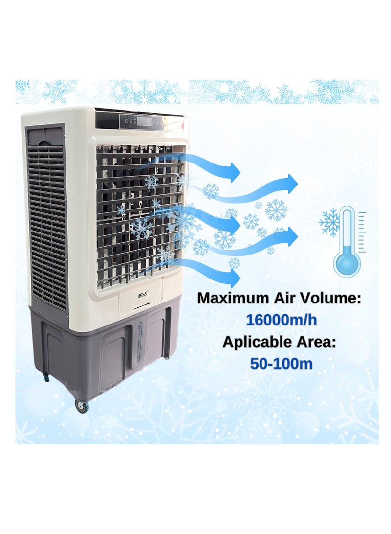 بوناي مبرد هواء محمول تبخيري سعة 120 لترًا لتخزين المياه محرك 550 وات 16000 متر مكعب / ساعة حجم هواء مرتفع 50-1000 منطقة قابلة للتطبيق لتبريد مساحة كبيرة في البيئات الداخلية والخارجية (BN-QB-10) - Image 2