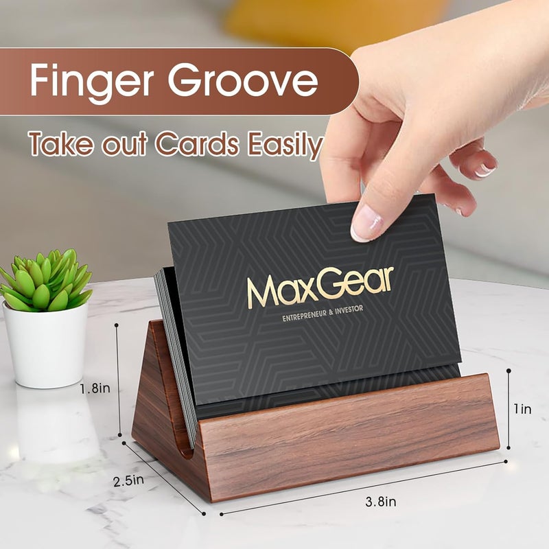 MaxGear Walnut Wood Business Card Holder, Wooden Desk Organizer for Storing & Displaying Business Cards, Elegant Mountain Design with Non-Slip Base for Office - Image 3